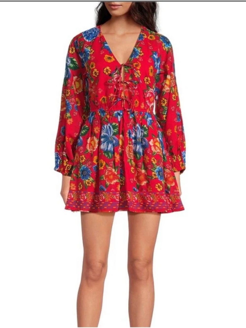 NEW Chelsea & Violet Cadence Tie Front Long Sleeve Red Floral Dress size M NWT